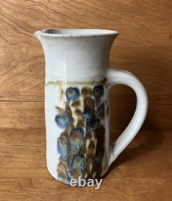 Vintage John Fassbinder studio pottery Pitcher mid century modern art 8 1/4 in