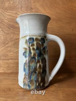 Vintage John Fassbinder studio pottery Pitcher mid century modern art 8 1/4 in