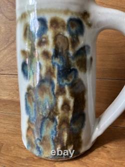 Vintage John Fassbinder studio pottery Pitcher mid century modern art 8 1/4 in