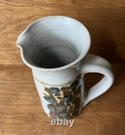 Vintage John Fassbinder studio pottery Pitcher mid century modern art 8 1/4 in