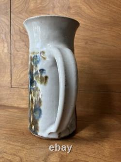 Vintage John Fassbinder studio pottery Pitcher mid century modern art 8 1/4 in