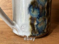 Vintage John Fassbinder studio pottery Pitcher mid century modern art 8 1/4 in