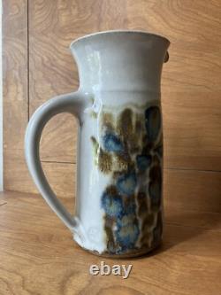 Vintage John Fassbinder studio pottery Pitcher mid century modern art 8 1/4 in