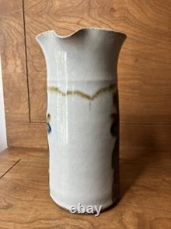 Vintage John Fassbinder studio pottery Pitcher mid century modern art 8 1/4 in
