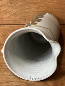 Vintage John Fassbinder studio pottery Pitcher mid century modern art 8 1/4 in