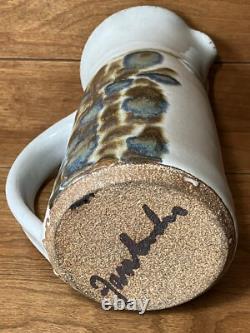 Vintage John Fassbinder studio pottery Pitcher mid century modern art 8 1/4 in