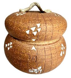 Vintage John Peterson Studio Pottery Ceramic Handle Lidded Jar with Cork Stopper