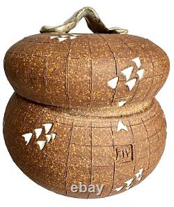 Vintage John Peterson Studio Pottery Ceramic Handle Lidded Jar with Cork Stopper