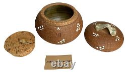 Vintage John Peterson Studio Pottery Ceramic Handle Lidded Jar with Cork Stopper