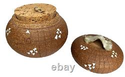 Vintage John Peterson Studio Pottery Ceramic Handle Lidded Jar with Cork Stopper