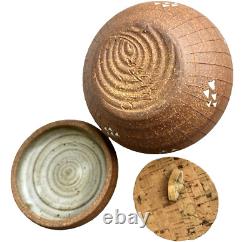 Vintage John Peterson Studio Pottery Ceramic Handle Lidded Jar with Cork Stopper