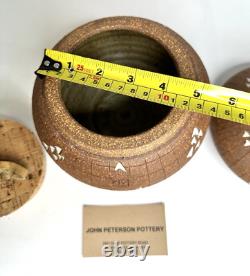 Vintage John Peterson Studio Pottery Ceramic Handle Lidded Jar with Cork Stopper
