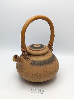 Vintage Joseph Joe Osolnik Teapot Studio Art Pottery Signed Bamboo Handle