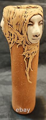 Vintage Jude Holdsworth 3 Faces Studio Pottery Vase 7.25 tall Spaghetti hair te