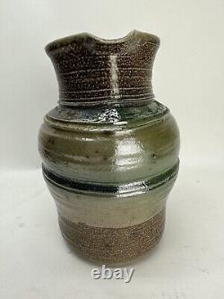 Vintage Karen Karnes American Studio Pottery Banded Stoneware Pitcher Jug Vase