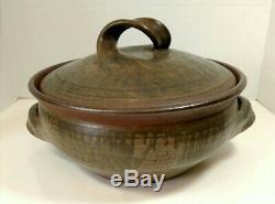 Vintage Karen Karnes Studio Pottery Large Lidded Casserole Wood Fired Stoneware