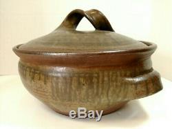 Vintage Karen Karnes Studio Pottery Large Lidded Casserole Wood Fired Stoneware