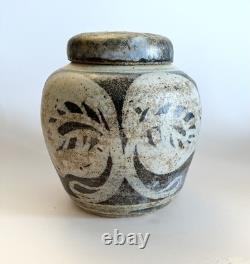 Vintage Keeney Studio Stoneware Art Pottery Blue Lidded Jar Handmade Signed