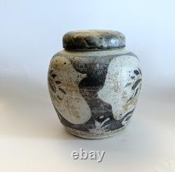 Vintage Keeney Studio Stoneware Art Pottery Blue Lidded Jar Handmade Signed