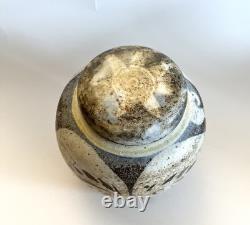 Vintage Keeney Studio Stoneware Art Pottery Blue Lidded Jar Handmade Signed