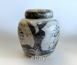 Vintage Keeney Studio Stoneware Art Pottery Blue Lidded Jar Handmade Signed