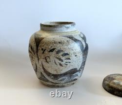 Vintage Keeney Studio Stoneware Art Pottery Blue Lidded Jar Handmade Signed
