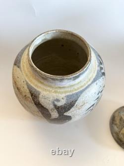 Vintage Keeney Studio Stoneware Art Pottery Blue Lidded Jar Handmade Signed