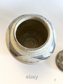 Vintage Keeney Studio Stoneware Art Pottery Blue Lidded Jar Handmade Signed
