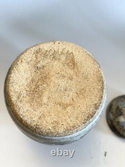 Vintage Keeney Studio Stoneware Art Pottery Blue Lidded Jar Handmade Signed