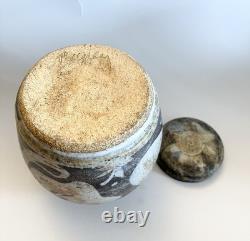 Vintage Keeney Studio Stoneware Art Pottery Blue Lidded Jar Handmade Signed