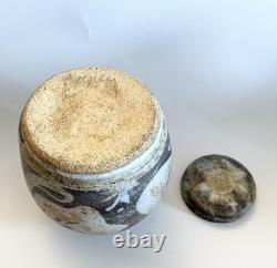 Vintage Keeney Studio Stoneware Art Pottery Blue Lidded Jar Handmade Signed