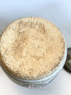 Vintage Keeney Studio Stoneware Art Pottery Blue Lidded Jar Handmade Signed
