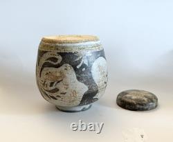 Vintage Keeney Studio Stoneware Art Pottery Blue Lidded Jar Handmade Signed