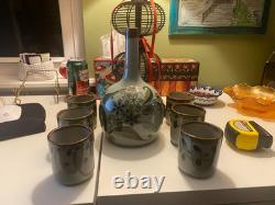 Vintage Ken Edwards Pottery 7-Pc Set Signed El Palomar Carafe & 6 Cups