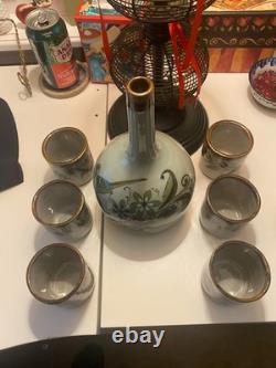 Vintage Ken Edwards Pottery 7-Pc Set Signed El Palomar Carafe & 6 Cups