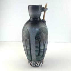 Vintage Ken Jensen Studio Pottery Vase Raku Ocean Mountains Trees Artisan Signed