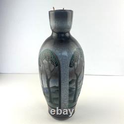 Vintage Ken Jensen Studio Pottery Vase Raku Ocean Mountains Trees Artisan Signed