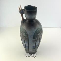 Vintage Ken Jensen Studio Pottery Vase Raku Ocean Mountains Trees Artisan Signed