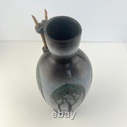 Vintage Ken Jensen Studio Pottery Vase Raku Ocean Mountains Trees Artisan Signed