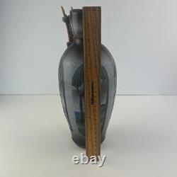 Vintage Ken Jensen Studio Pottery Vase Raku Ocean Mountains Trees Artisan Signed