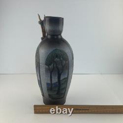 Vintage Ken Jensen Studio Pottery Vase Raku Ocean Mountains Trees Artisan Signed