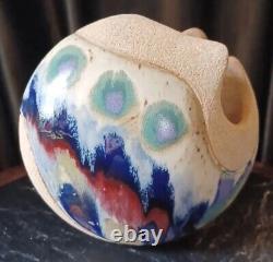 Vintage Ken Pick Signed Studio Art Pottery Abstract Footed Vase Signed