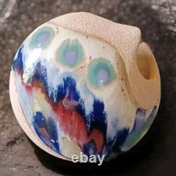 Vintage Ken Pick Signed Studio Art Pottery Abstract Footed Vase Signed MCM