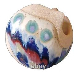 Vintage Ken Pick Signed Studio Art Pottery Abstract Footed Vase Signed MCM