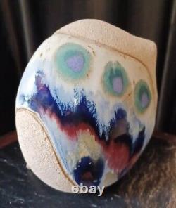Vintage Ken Pick Signed Studio Art Pottery Abstract Footed Vase Signed MCM