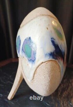 Vintage Ken Pick Signed Studio Art Pottery Abstract Footed Vase Signed MCM