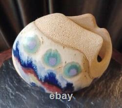 Vintage Ken Pick Signed Studio Art Pottery Abstract Footed Vase Signed MCM