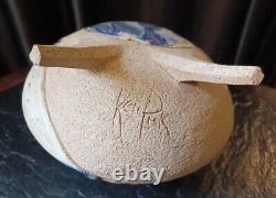Vintage Ken Pick Signed Studio Art Pottery Abstract Footed Vase Signed MCM