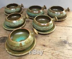 Vintage Knight's Tintagel Cornwall Studio Pottery Set 6 Soup Bowls & Plates