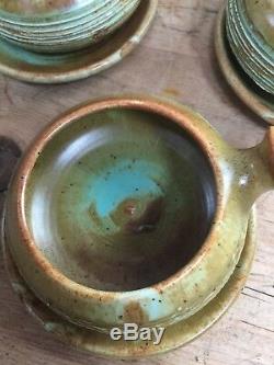 Vintage Knight's Tintagel Cornwall Studio Pottery Set 6 Soup Bowls & Plates